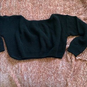 Off the shoulder black crop sweater